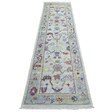 Load image into Gallery viewer, 2&#39;5&quot;x9&#39;8&quot; Silver Gray, Pure Wool Hand Knotted, Afghan Angora Ushak Natural Dyes, Runner Oriental Rug FWR428544