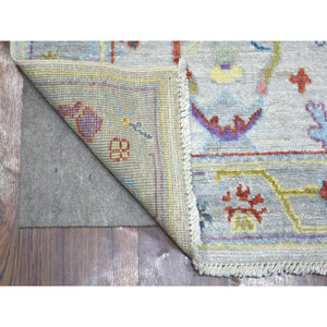 2'5"x9'8" Silver Gray, Pure Wool Hand Knotted, Afghan Angora Ushak Natural Dyes, Runner Oriental Rug FWR428544