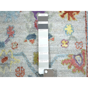 2'5"x9'8" Silver Gray, Pure Wool Hand Knotted, Afghan Angora Ushak Natural Dyes, Runner Oriental Rug FWR428544