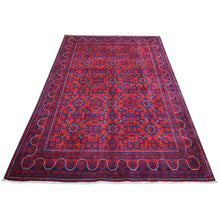 Load image into Gallery viewer, 5&#39;5&quot;x7&#39;8&quot; Deep and Saturated Red, Afghan Khamyab with Geometric Design, Soft and Shiny Wool Hand Knotted, Oriental Rug FWR428700