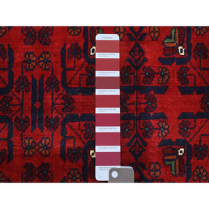 5'5"x7'8" Deep and Saturated Red, Afghan Khamyab with Geometric Design, Soft and Shiny Wool Hand Knotted, Oriental Rug FWR428700