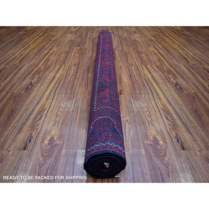 5'5"x7'8" Deep and Saturated Red, Afghan Khamyab with Geometric Design, Soft and Shiny Wool Hand Knotted, Oriental Rug FWR428700