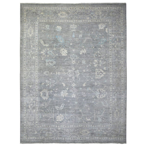 12'x15'2" Charcoal Gray, Hand Knotted Afghan Angora Oushak, Natural Dyes Soft and Supple Wool, Oversized Oriental Rug FWR428874