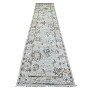 2'10"x13'9" Light Gray, Angora Ushak Natural Dyes, Afghan Wool Hand Knotted, Runner Oriental Rug FWR428994