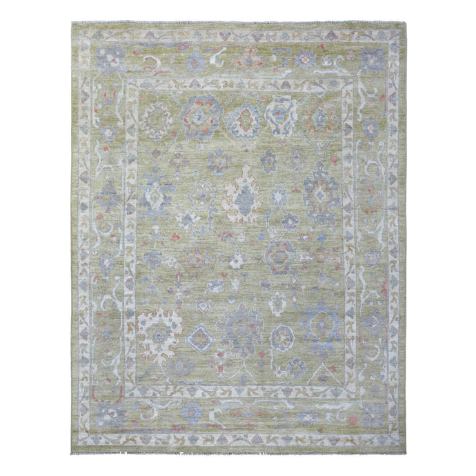 8'x10' Golden Green, Angora Ushak with Colorful Leaf Design Natural Dyes, Afghan Wool Hand Knotted, Oriental Rug FWR429114