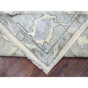 8'x9'9" Ivory, Hand Knotted Afghan Angora Oushak with Large Leaf Design, Natural Dyes Soft Wool, Oriental Rug FWR429120