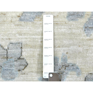 8'x9'9" Ivory, Hand Knotted Afghan Angora Oushak with Large Leaf Design, Natural Dyes Soft Wool, Oriental Rug FWR429120