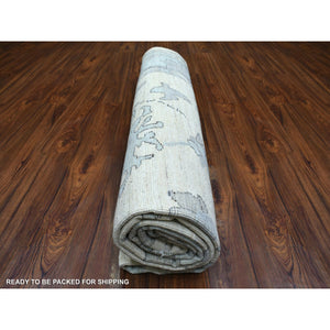 8'x9'9" Ivory, Hand Knotted Afghan Angora Oushak with Large Leaf Design, Natural Dyes Soft Wool, Oriental Rug FWR429120