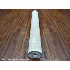 3'9"x6' Ivory Pure Wool Natural Dyes Hand Knotted, Stone Wash Peshawar Oriental Rug FWR429396