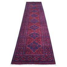 Load image into Gallery viewer, 2&#39;9&quot;x12&#39;5&quot; Deep and Saturated Red, Afghan Khamyab with Geometric Medallions Design, Soft and Shiny Wool Hand Knotted, Runner Oriental Rug FWR429408