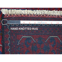 Load image into Gallery viewer, 2&#39;9&quot;x12&#39;5&quot; Deep and Saturated Red, Afghan Khamyab with Geometric Medallions Design, Soft and Shiny Wool Hand Knotted, Runner Oriental Rug FWR429408