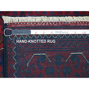2'9"x12'5" Deep and Saturated Red, Hand Knotted Afghan Khamyab with Geometric Medallions Design, Soft Wool, Runner Oriental Rug FWR429426