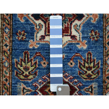 Load image into Gallery viewer, 2&#39;x3&#39; Denim Blue, Soft Wool Hand Knotted, Afghan Super Kazak with Tribal Design, Natural Dyes Densely Woven, Mat Oriental Rug FWR429438