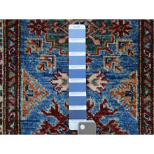 Load image into Gallery viewer, 2&#39;1&quot;x2&#39;10&quot; Denim Blue, Densely Woven Pure Wool Hand Knotted, Caucasian Super Kazak with Geometric Design Natural Dyes, Mat Oriental Rug FWR429516