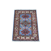 Load image into Gallery viewer, 2&#39;x2&#39;9&quot; Blue, Caucasian Super Kazak, Natural Dyes Densely Woven, Shiny and SoftÊWool Hand Knotted, Mat Oriental Rug FWR429528
