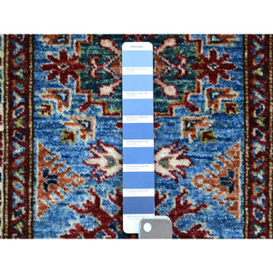 2'x2'9" Blue, Caucasian Super Kazak, Natural Dyes Densely Woven, Shiny and SoftÊWool Hand Knotted, Mat Oriental Rug FWR429528