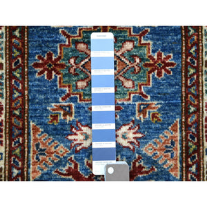 2'x3' Blue, Ghazni Wool Hand Knotted, Afghan Super Kazak Natural Dyes Densely Woven, Mat Oriental Rug FWR429570