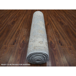 2'9"x13'9" Silver Blue Angora Ushak Natural Dyes, Flowing And Open Design Serrated Leaf Border Afghan Wool Hand Knotted Runner Oriental Rug FWR429834