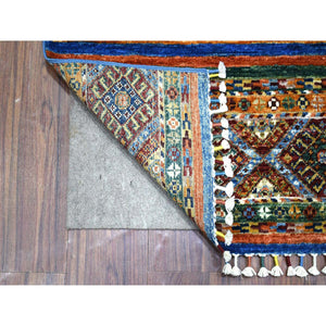 2'x3'2" Colorful, Natural Dyes Densely Woven Soft Wool, Hand Knotted Afghan Super Kazak with Khorjin Design, Mat Oriental Rug FWR429972