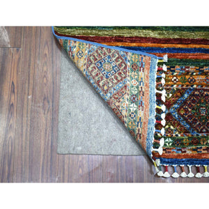 2'x3'2" Colorful, Hand Knotted Afghan Super Kazak with Khorjin Design, Natural Dyes Densely Woven Ghazni Wool, Mat Oriental Rug FWR429984