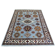 Load image into Gallery viewer, 5&#39;x6&#39;8&quot; Blue, Densely Woven Ghazni Wool Hand Knotted, Afghan Super Kazak Natural Dyes, Oriental Rug FWR430104