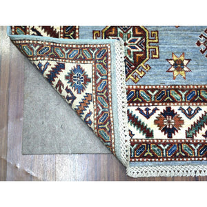 5'x6'8" Blue, Densely Woven Ghazni Wool Hand Knotted, Afghan Super Kazak Natural Dyes, Oriental Rug FWR430104