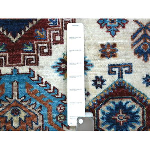 4'1"x5'8" Ivory, Densely Woven Pure Wool Hand Knotted, Caucasian Super Kazak Natural Dyes, Oriental Rug FWR430122
