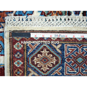 4'1"x5'8" Ivory, Densely Woven Pure Wool Hand Knotted, Caucasian Super Kazak Natural Dyes, Oriental Rug FWR430122