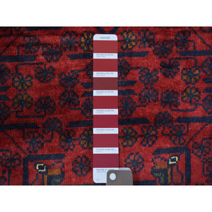 3'x6'2" Deep and Saturated Red, Hand Knotted Afghan Khamyab with Geometric Design Soft and Shiny Wool, Wide Runner Oriental Rug FWR430146