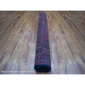 3'4"x5' Deep and Saturated Red, Velvety Wool Hand Knotted, Afghan Khamyab with Geometric Medallion Design, Oriental Rug FWR430152