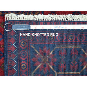 3'4"x5' Deep and Saturated Red, Velvety Wool Hand Knotted, Afghan Khamyab with Geometric Medallion Design, Oriental Rug FWR430152