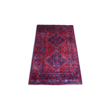 Load image into Gallery viewer, 2&#39;8&quot;x4&#39;1&quot; Deep and Saturated Red, Afghan Khamyab with Double Geometric Medallions Design, Soft and Shiny Wool Hand Knotted, Oriental Rug FWR430182