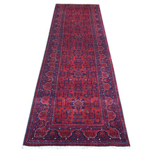 Load image into Gallery viewer, 2&#39;10&quot;x9&#39;9&quot; Deep and Saturated Red, Hand Knotted Afghan Khamyab with Geometric Design, Velvety Wool, Runner Oriental Rug FWR430188