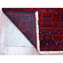Load image into Gallery viewer, 2&#39;10&quot;x9&#39;9&quot; Deep and Saturated Red, Hand Knotted Afghan Khamyab with Geometric Design, Velvety Wool, Runner Oriental Rug FWR430188