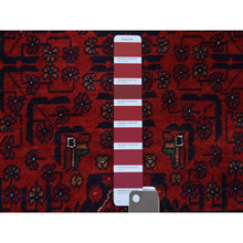 Load image into Gallery viewer, 2&#39;10&quot;x9&#39;9&quot; Deep and Saturated Red, Hand Knotted Afghan Khamyab with Geometric Design, Velvety Wool, Runner Oriental Rug FWR430188