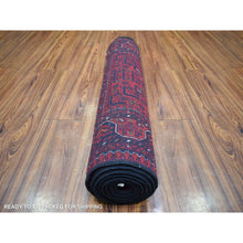 Load image into Gallery viewer, 2&#39;10&quot;x9&#39;9&quot; Deep and Saturated Red, Hand Knotted Afghan Khamyab with Geometric Design, Velvety Wool, Runner Oriental Rug FWR430188