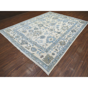 8'10"x11'8" Ivory Angora Oushak Large Leaf Design Natural Dyes, Afghan Wool Hand Knotted Oriental Rug FWR430266