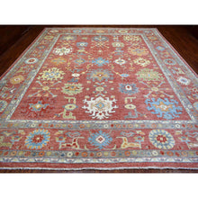 Load image into Gallery viewer, 12&#39;x14&#39;5&quot; Coral Red Natural Dyes Angora Oushak With Colorful Leaf Design, Afghan Wool Hand Knotted Oversized Oriental Rug FWR430488