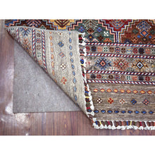 Load image into Gallery viewer, 3&#39;5&quot;x10&#39; Taupe Gray Natural Dyes Afghan Super Kazak with Khorjin Design Densely Woven Soft Wool, Hand Knotted, Runner Oriental Rug FWR430506