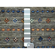Load image into Gallery viewer, 3&#39;5&quot;x10&#39; Taupe Gray Natural Dyes Afghan Super Kazak with Khorjin Design Densely Woven Soft Wool, Hand Knotted, Runner Oriental Rug FWR430506