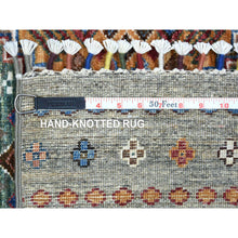 Load image into Gallery viewer, 3&#39;5&quot;x10&#39; Taupe Gray Natural Dyes Afghan Super Kazak with Khorjin Design Densely Woven Soft Wool, Hand Knotted, Runner Oriental Rug FWR430506