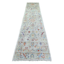 Load image into Gallery viewer, 2&#39;8&quot;x13&#39;7&quot; Cream Angora Oushak With Colorful Leaf Design Natural Dyes, Afghan Wool Hand Knotted Runner Oriental Rug FWR430590