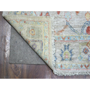 2'8"x13'7" Cream Angora Oushak With Colorful Leaf Design Natural Dyes, Afghan Wool Hand Knotted Runner Oriental Rug FWR430590