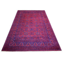 Load image into Gallery viewer, 5&#39;6&quot;x8&#39; Deep and Saturated Red, Afghan Khamyab with Geometric Design, Soft and Shiny Wool Hand Knotted, Oriental Rug FWR430656