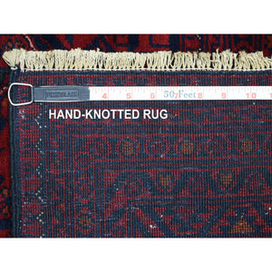 5'6"x8' Deep and Saturated Red, Afghan Khamyab with Geometric Design, Soft and Shiny Wool Hand Knotted, Oriental Rug FWR430656