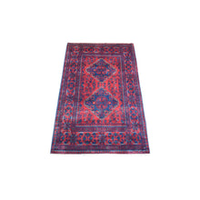 Load image into Gallery viewer, 2&#39;9&quot;x4&#39;3&quot; Deep and Saturated Red, Afghan Khamyab with Double Geometric Medallion Design, Shiny Wool Hand Knotted, Oriental Rug FWR430680