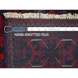 2'9"x4'3" Deep and Saturated Red, Afghan Khamyab with Double Geometric Medallion Design, Shiny Wool Hand Knotted, Oriental Rug FWR430680