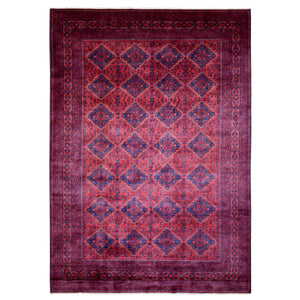 8'2"x11'5" Deep and Saturated Red with Touches of Blue, Afghan Khamyab with Tribal Medallions Design, Velvety Wool, Hand Knotted, Oriental Rug FWR430698