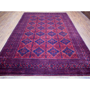 8'2"x11'5" Deep and Saturated Red with Touches of Blue, Afghan Khamyab with Tribal Medallions Design, Velvety Wool, Hand Knotted, Oriental Rug FWR430698