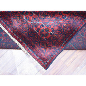 8'2"x11'5" Deep and Saturated Red with Touches of Blue, Afghan Khamyab with Tribal Medallions Design, Velvety Wool, Hand Knotted, Oriental Rug FWR430698